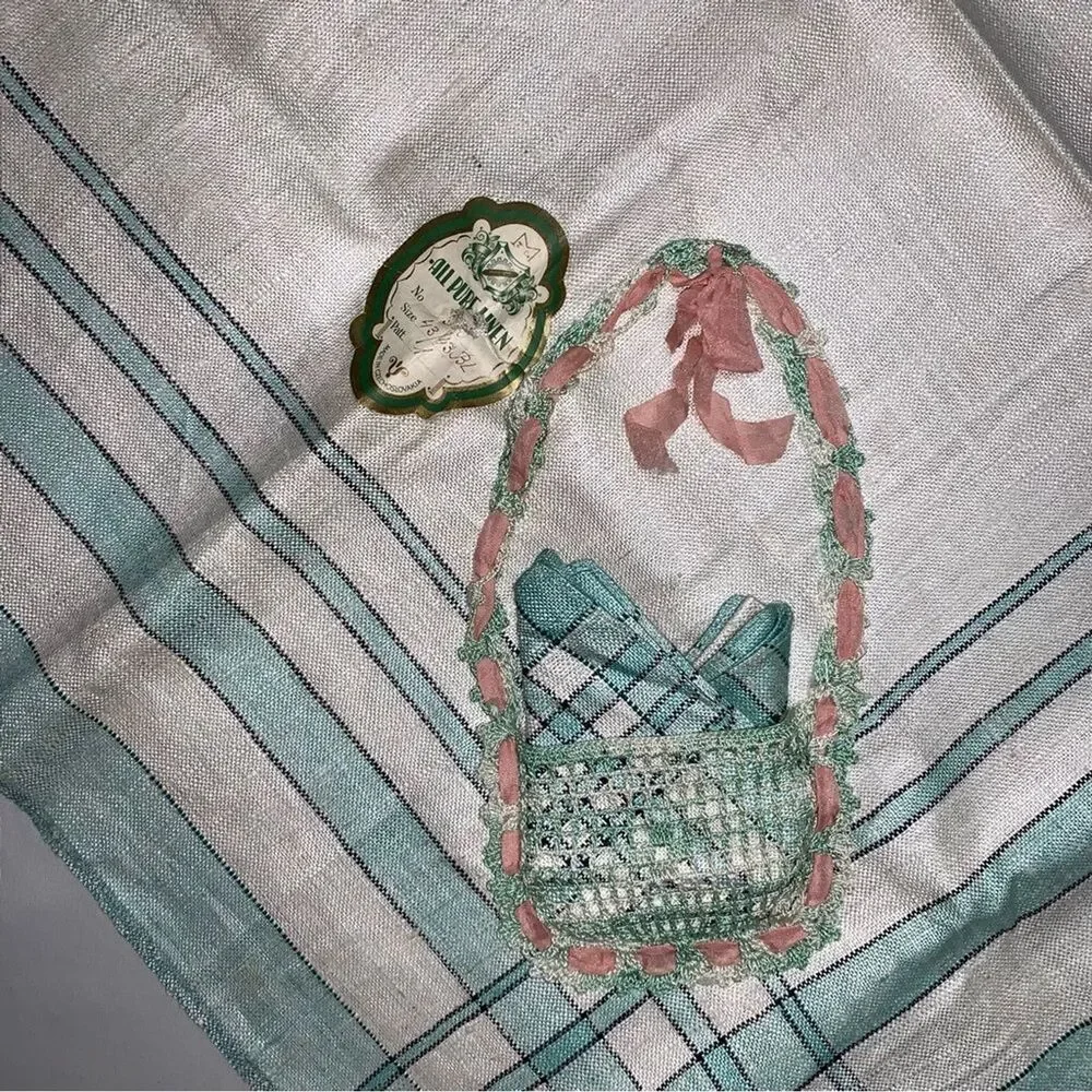 NWT Antique Linen Crochet Tablecloth White Green  T.C All Pure Czech Collectible